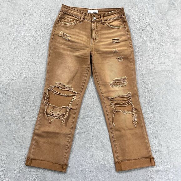 Vervet Denim - Vervet Blue Jeans Straight Leg‎ Stretch Women's 25 Cuffed Hem Distressed Ankle